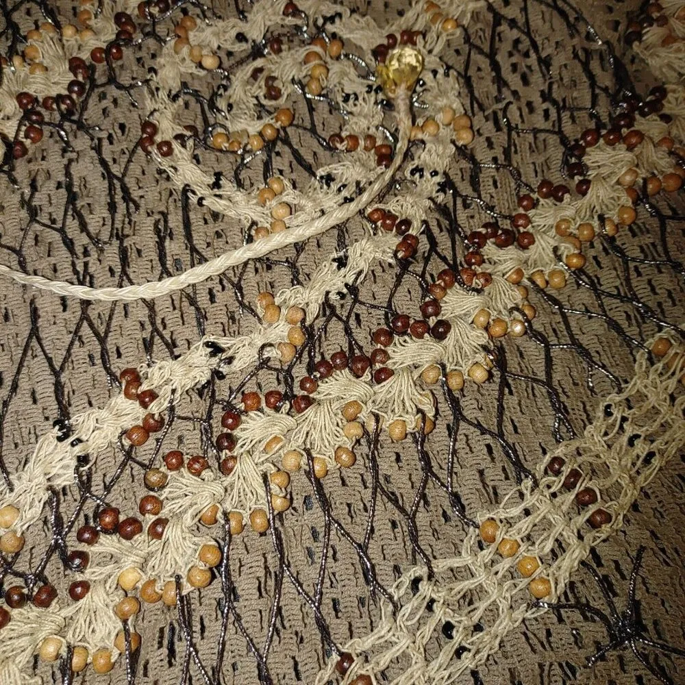 Jessica London Plus Size 2X Boho Hippie Kimono Tassel Brown Cardigan Crochet Bea - Image 10