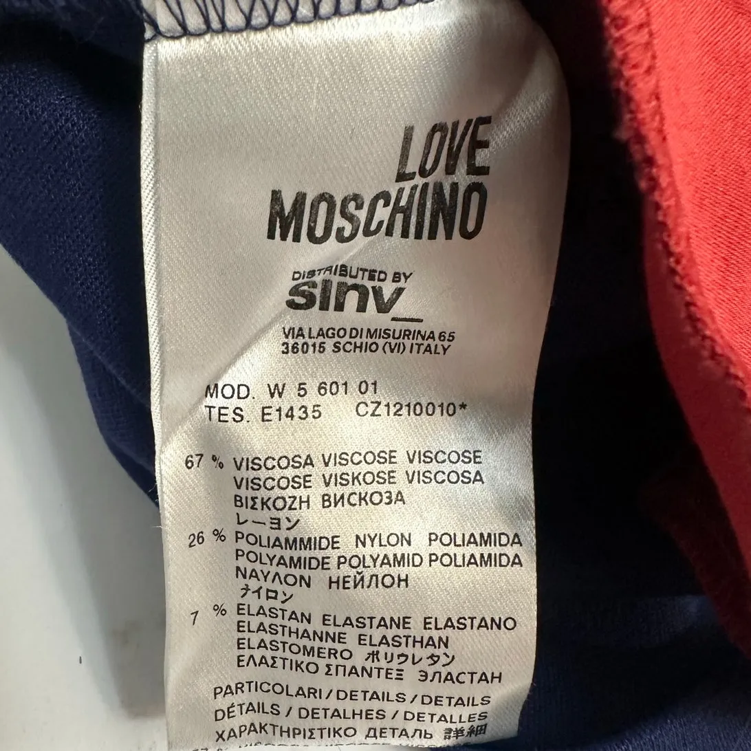 Love Moschino Mini Dress Jersey Red & Blue Short Sleeve Belted Mod 60s - Image 6