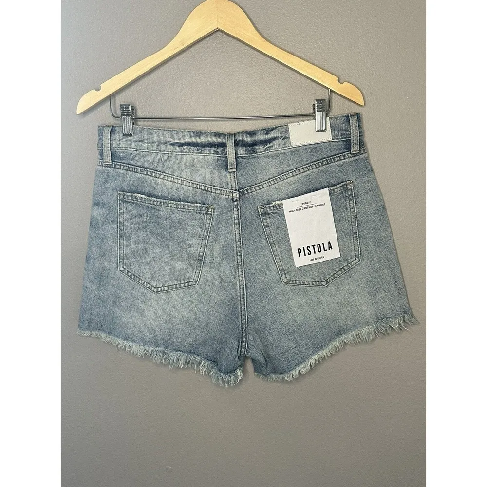 NWT Pistola RARE 'Bobbie' High Rise Crossover Short Light Wash Raw Hem Sz 29 - Image 8