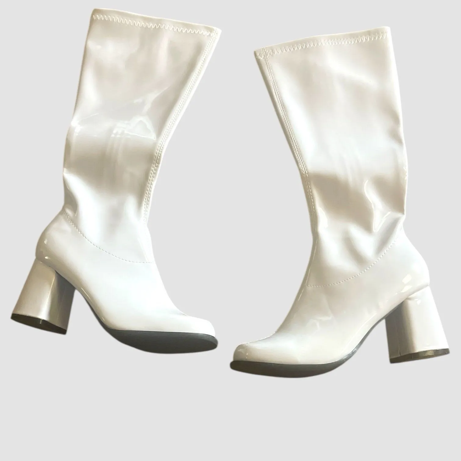 Ellie 3" White Patent Gogo Costume Knee Boots Women’s Size 7 New in Box Zipper - Image 3