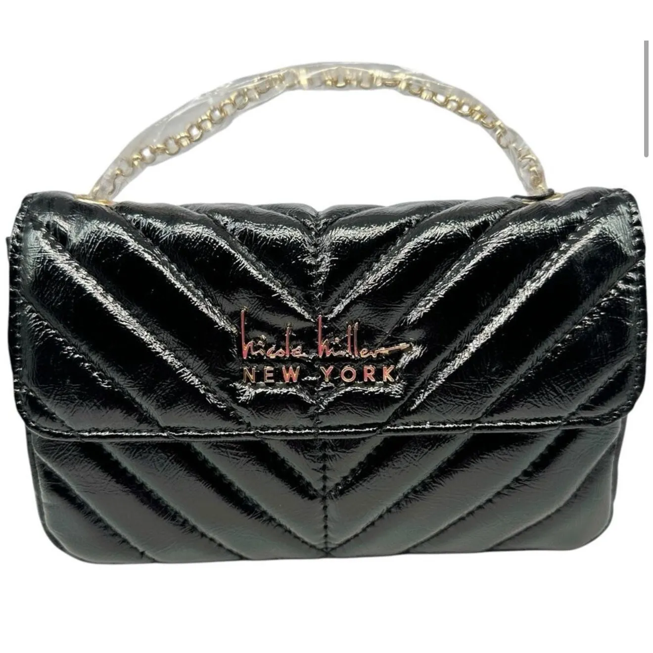 Nicole Miller New York Black Quilted Chain Strap Crossbody Bag Purse NWT - Image 3
