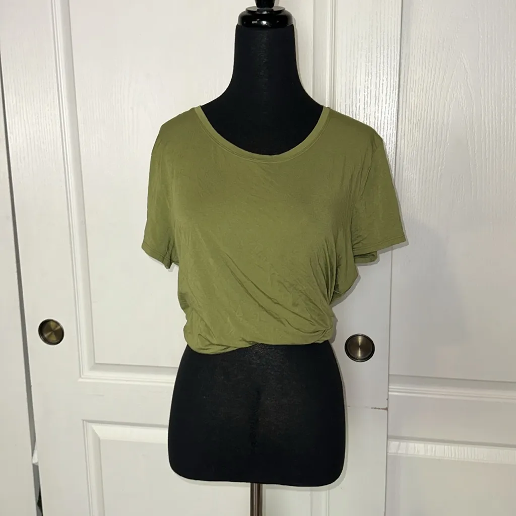LULULEMON OPEN BACK MODAL SILK BLEND GREEN TIE BACK TEE - Image 2