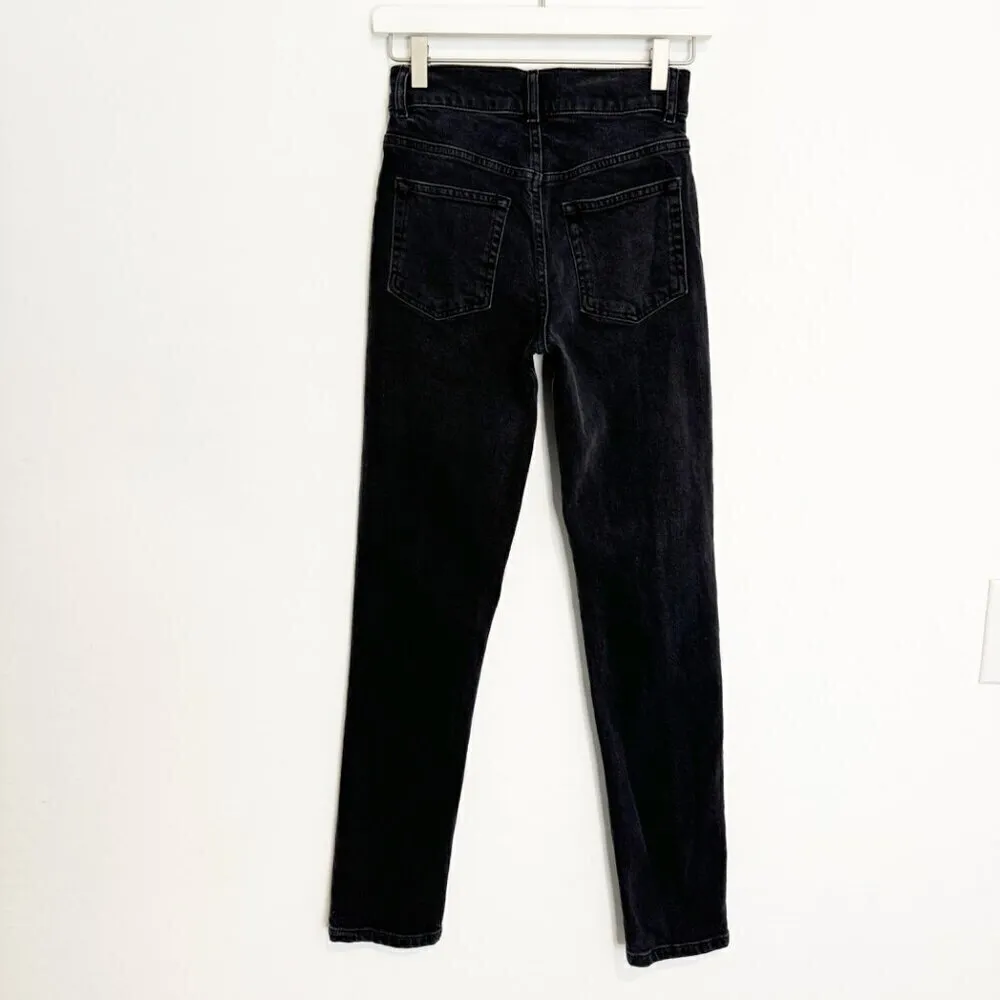 Reformation Denim Charlie Button Fly Front Seam Jeans Erie Wash Faded Black‎ 24 - Image 10
