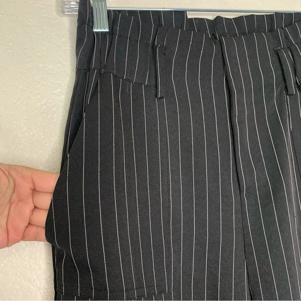 Rehab Women’s Black White Stripe High-Waisted Wide Leg Paper Bag Pants - Image 3