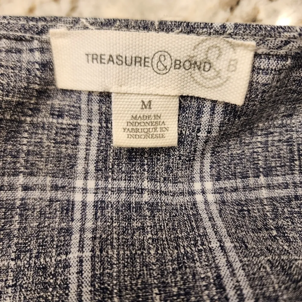 Smocked Waist faux wrap plaid blouse top in Grey Graphite medium - Image 6