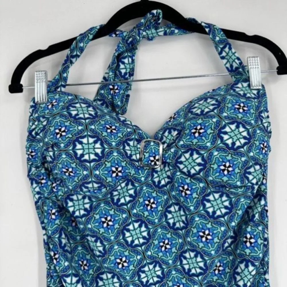SPANX Assets FIESTA BLUE‎ PATTERNED HALTER 1 PC BATHING SUIT SWIMSUIT XL - Image 6