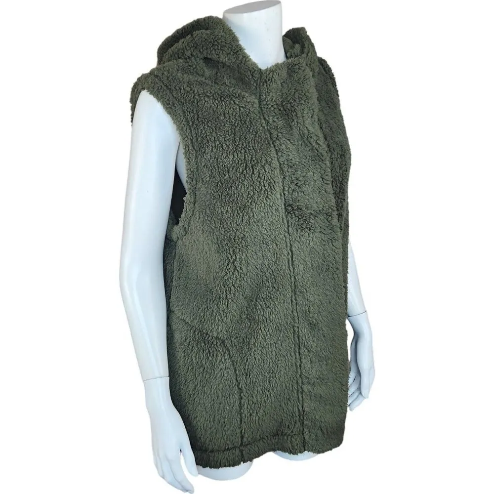 Koolaburra by UGG Brushed Back Sherpa Cozy Vest Olive Night XL Sleeveless Hooded - Image 10