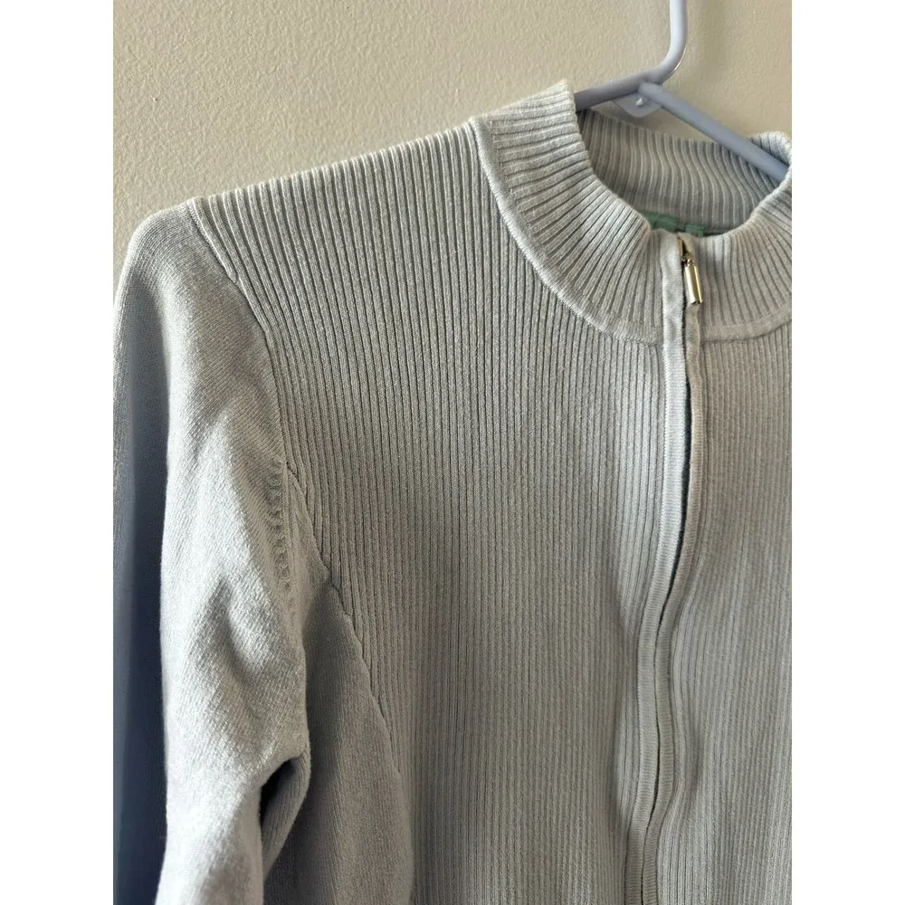 Shu Shu Full Zip Sweater Ribbed Long Sleeve Mock Neck Dusty Baby Blue Medium - Image 2