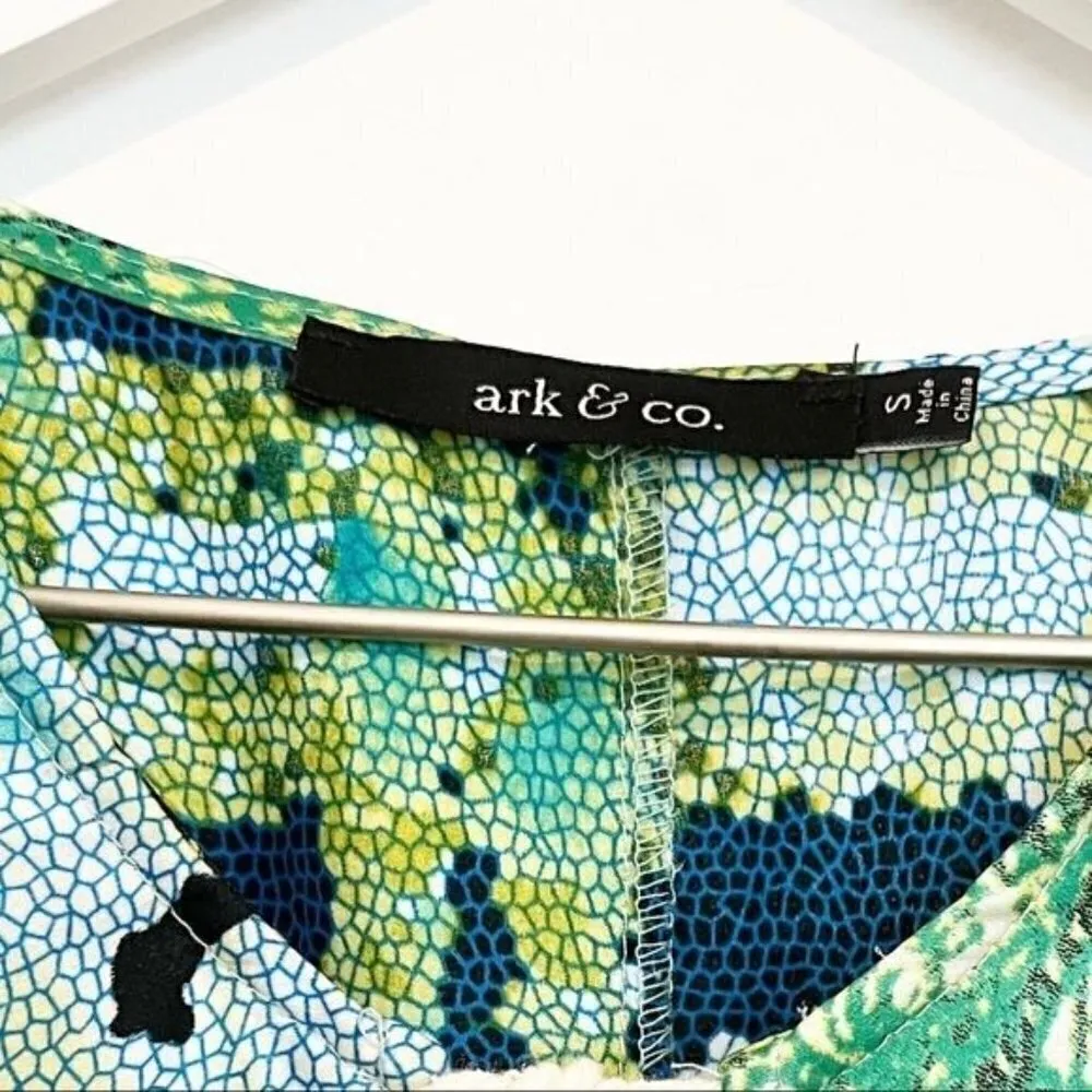 Ark & Co Green Blue Floral Mini‎ Dress Artsy Resortwear Beachy Boho Size Small - Image 4