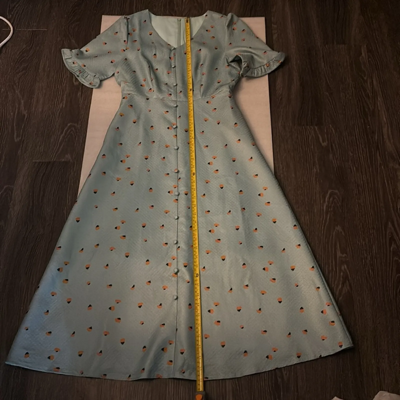 Petallush Green Pattern Day Dress Zip Up S 50s Inspired Tradwife NEW Retrogirl Orange - Image 9