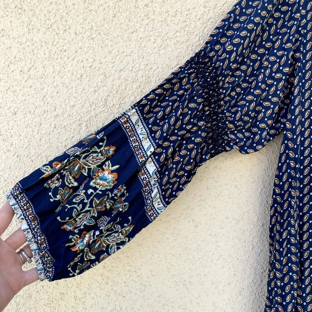 Umgee Blue Peasant Tunic Dress Size Medium 3/4 Sleeve - Image 4