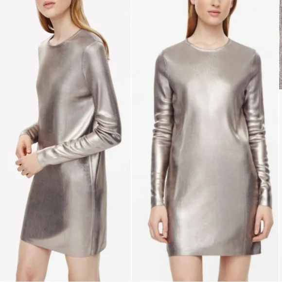 COS Metallic Pewter Silver Long Sleeve Knit Sweater Dress XS Extra Small - Image 2