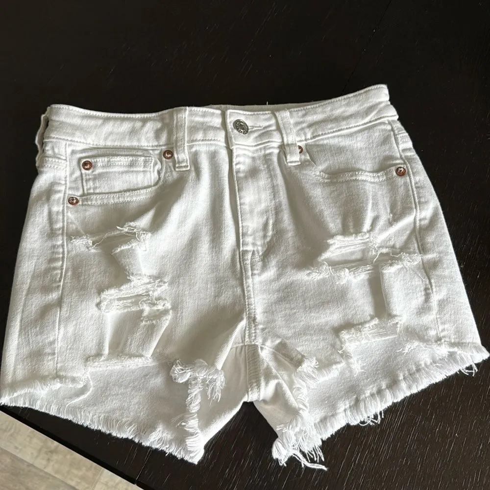 American Eagle AEO White Distressed High Rise Denim Shortie Shorts - Image 6