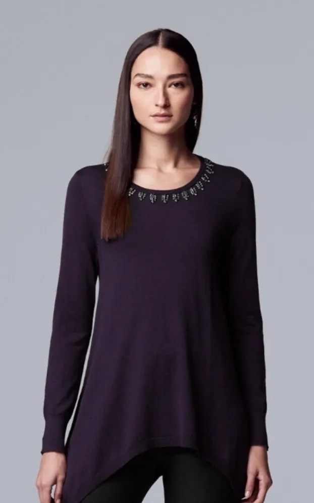 Simply Vera Vera Wang Burgundy Sweater with Silver Accents - Image 1