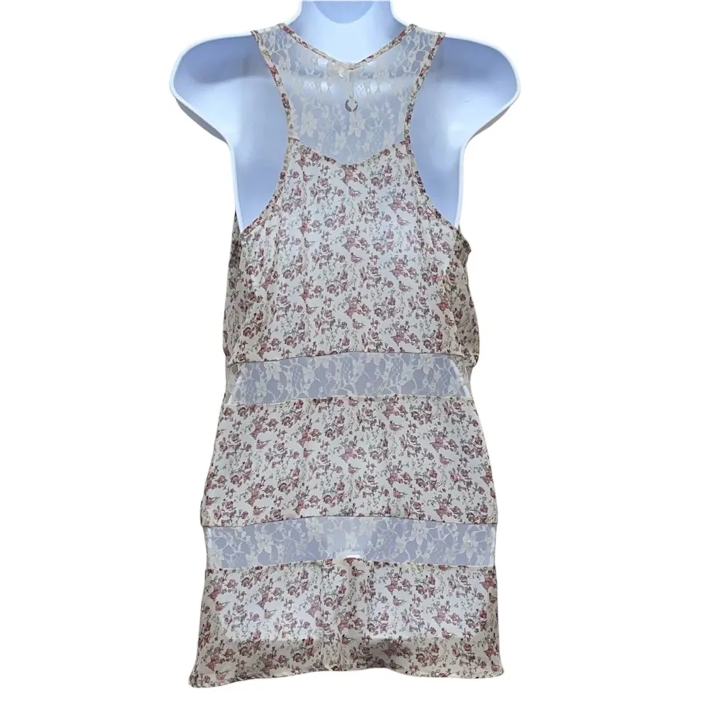 Robin K for Anthropologie Boho Sheer Lacy Floral Tank Size Medium Pink - Image 3