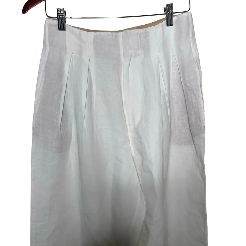 New Doen Louvre linen blend high waisted pants in white salt sz 6 - Image 5