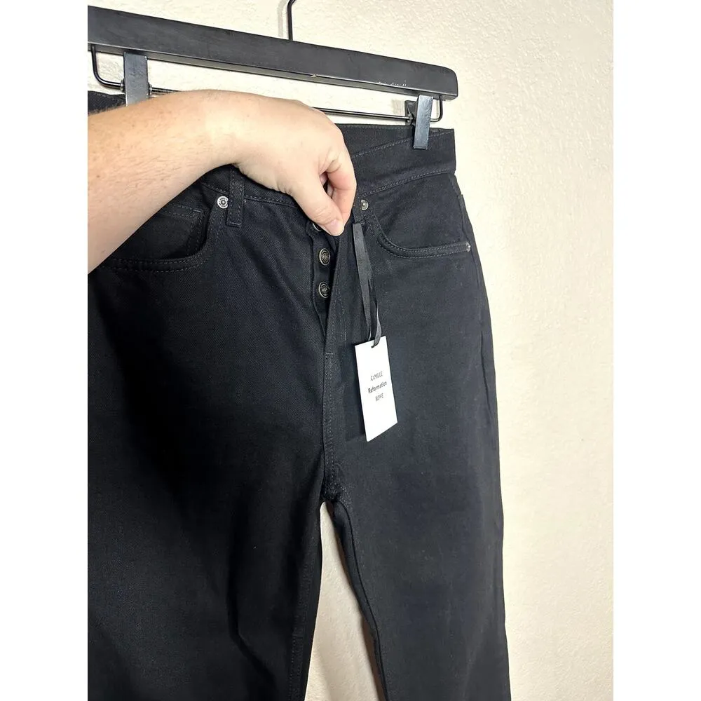Reformation Mid Rise Relaxed Straight Black Jean Rigid Denim 25 Camille Rowe - Image 5
