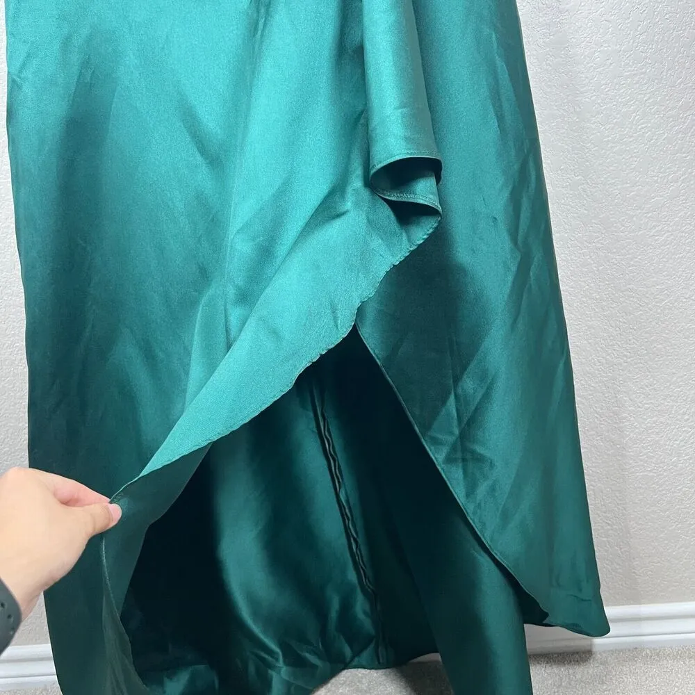Green Evening Dress Gown 18 One Shoulder Satin Front Slit Wedding - Image 6