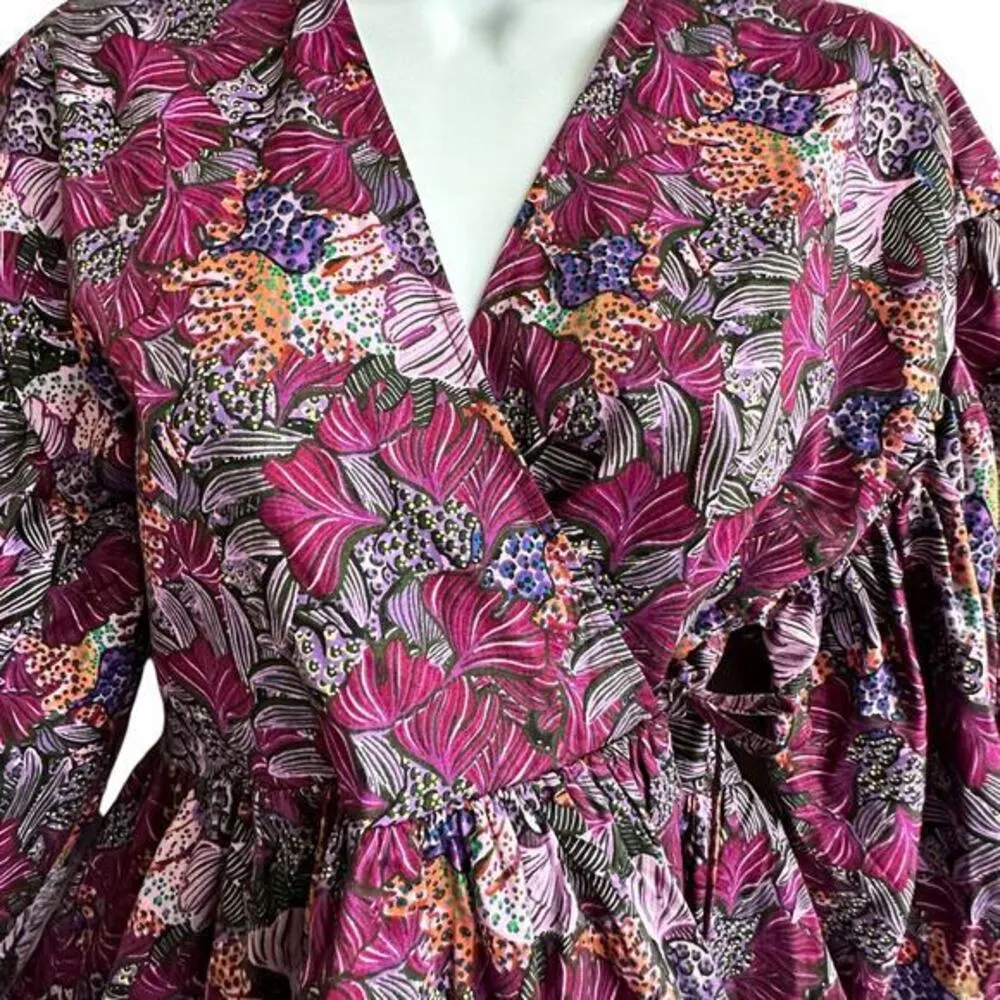 Kika Vargas x Target Purple Floral Cotton Coral Reef Scallop‎ Edge Wrap Top XS - Image 6