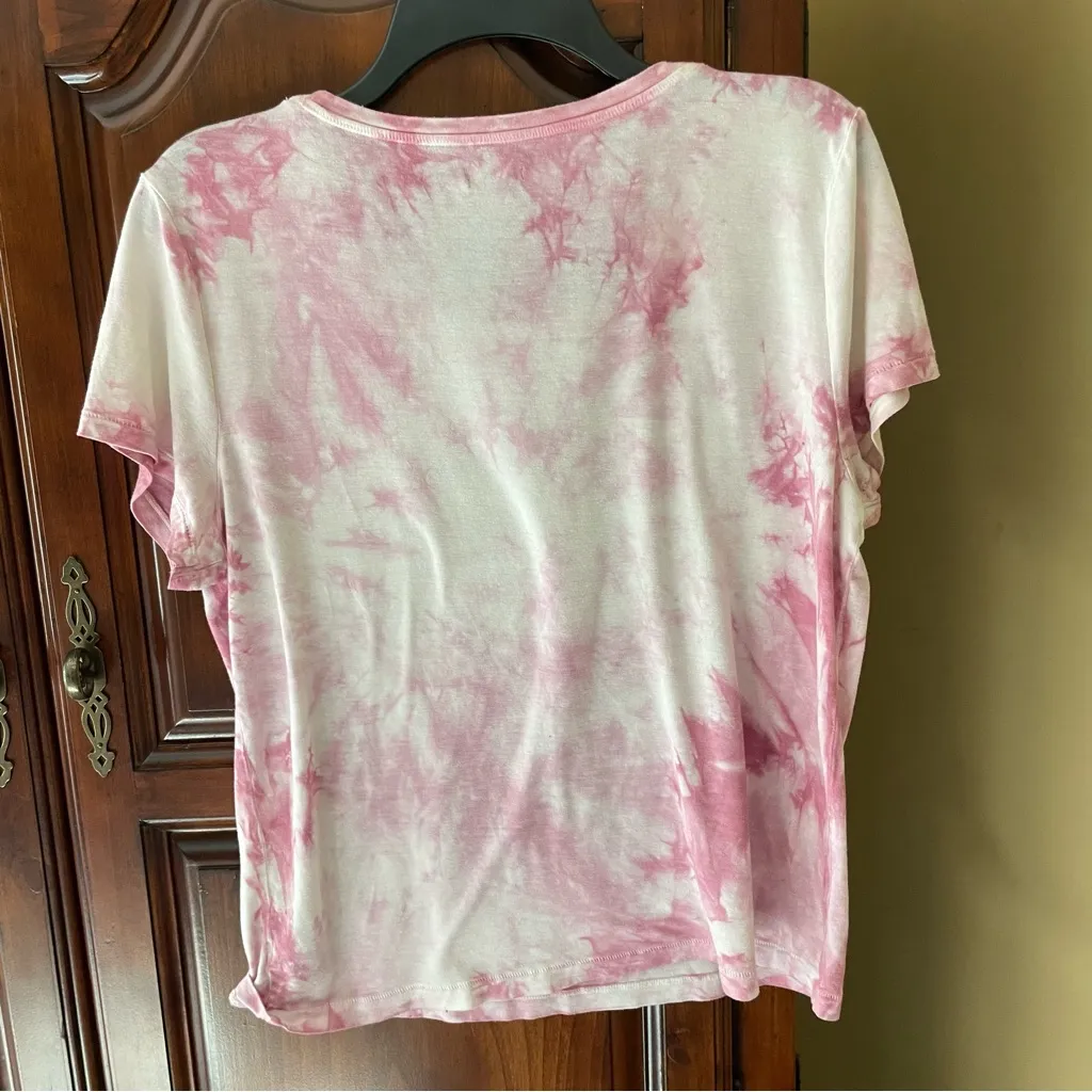 Aerie Pink and White Tie Dye Soft & Sexy Flowy Relaxed Fit T-Shirt Large - Image 5