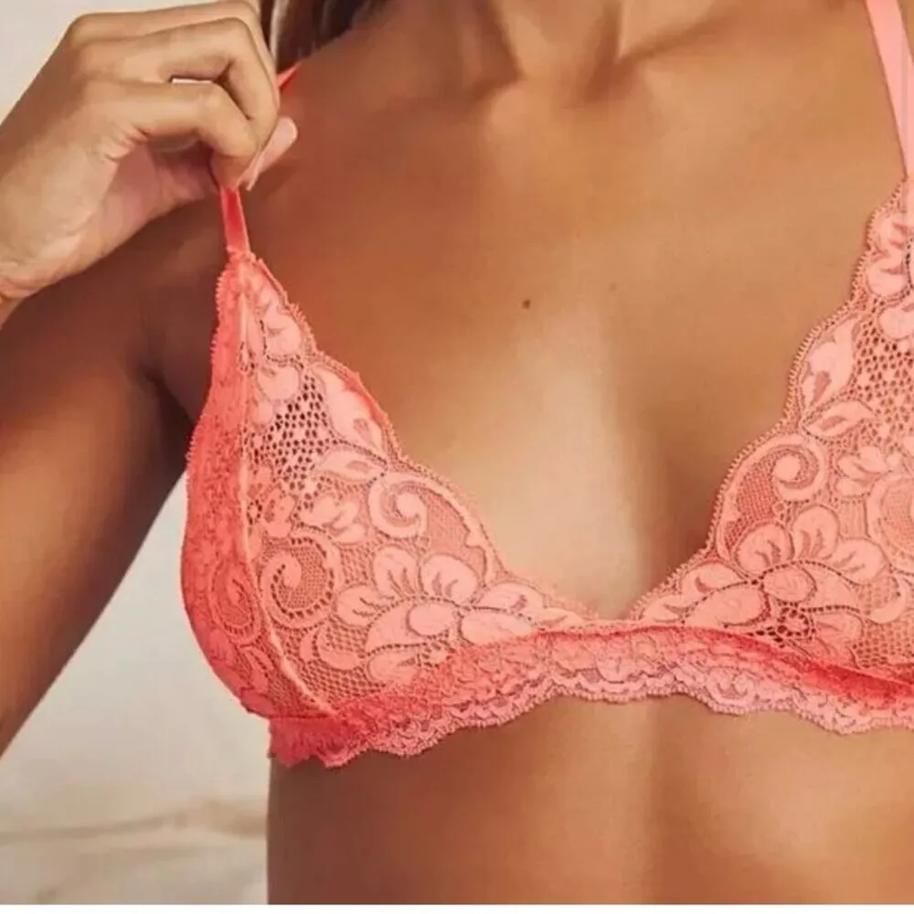 We Are HAH Chi Bralette Fried Salmon Pink Floral Lace Sheer Adjustable XS NEW - Image 2