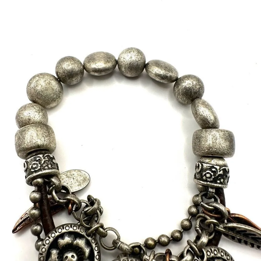 Nine West vintage america silver and copper tone leaf circle charm bracelet - Image 6