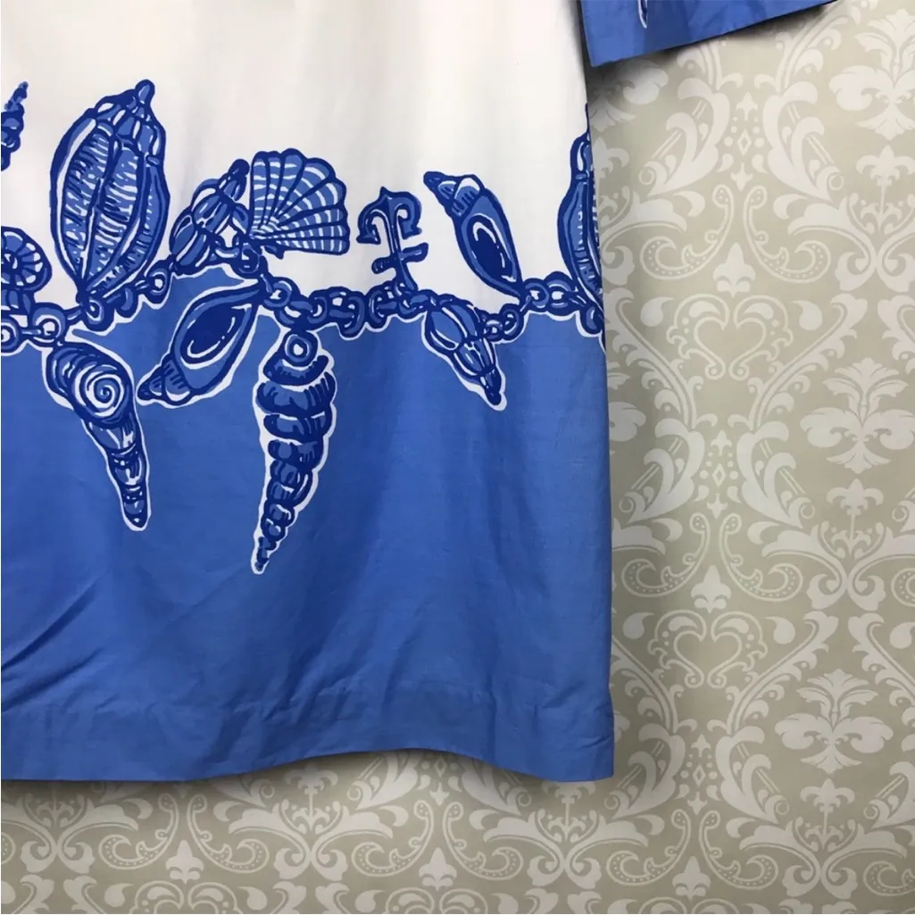 LILLY PULITZER Shauna Tunic Dress Blue & White Cotton Seashells 4 - Image 5