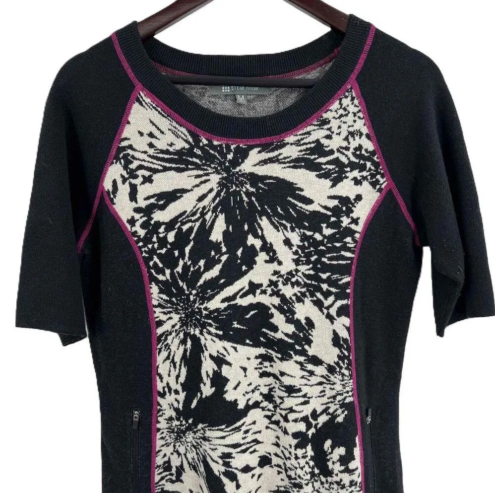 Title Nine Sweater Dress Merino Wool Black Abstract Print Zip Pocket Size Medium - Image 2