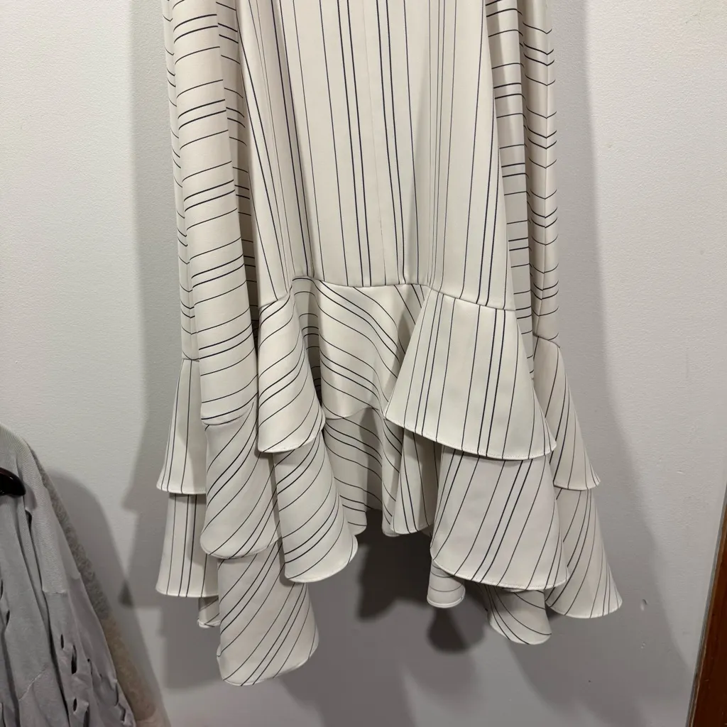 Prose & Poetry Striped Chiffon Ruffled Tiers Skylar Midi Dress Size small White - Image 9