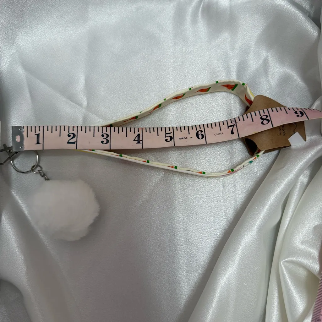 Handmade Watermelon Slice Print Wristlet Keychain with White Pompom - Image 3