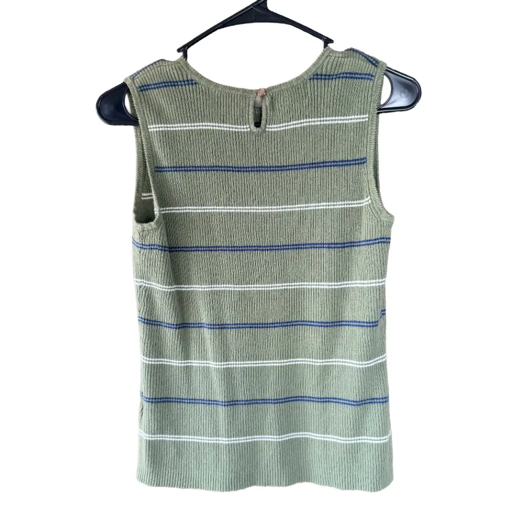 Basic Editions Sage Green Striped Ribbed Tank Top Size L Fits S/M Y2K 90s Size L - Image 3
