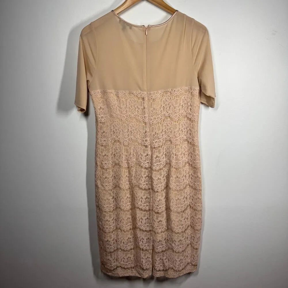 Neiman Marcus Dress Women 10 Nude Tan Lace Modest Minimal Elegant Old Money - Image 2