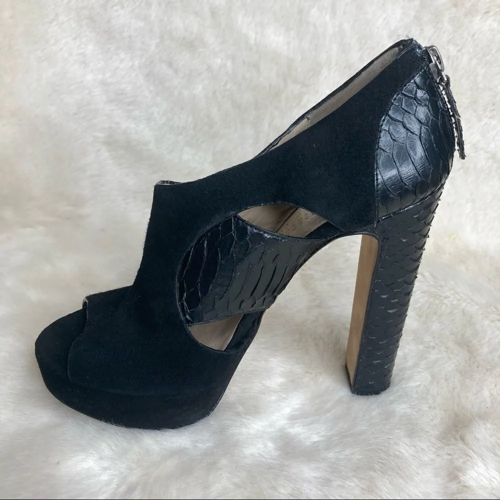 Barneys New York Co Op Black Snake Suede Peep Toe Heeled Platform Booties 35‎ Size 5 - Image 4
