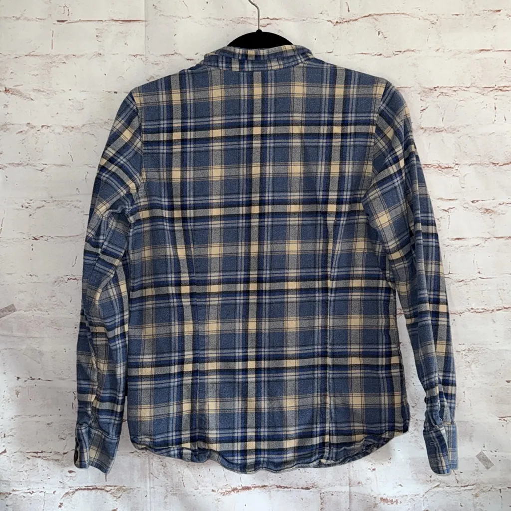PATAGONIA ORGANIC COTTON MIDWEIGHT FJORD FLANNEL SHIRT Blue Tan  woman’s small S - Image 4