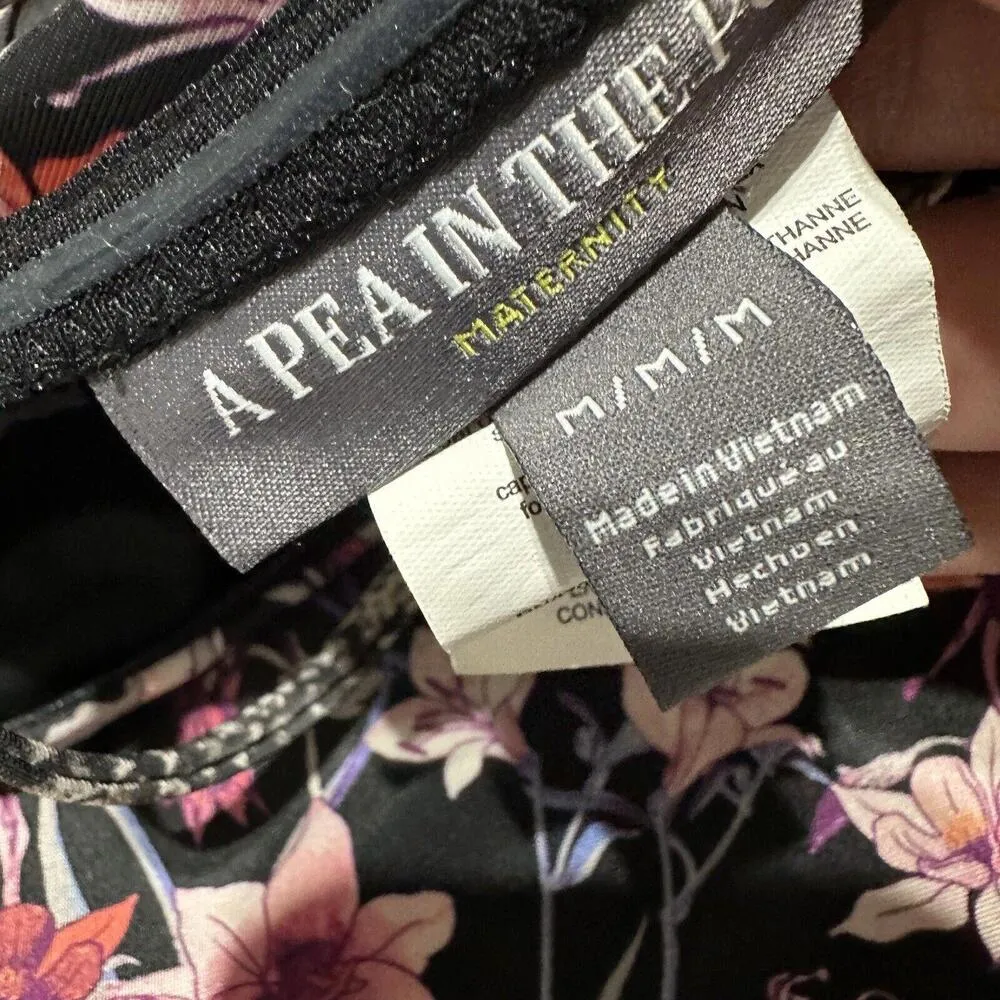 Pea In A Pod Maternity Swim Black Floral Swimwear Halter Top Sz M Medium - Image 3