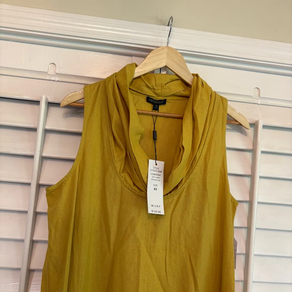 For Cynthia Chartreuse Cowl Neck High Low Linen Blend Dress Size XS - Image 4