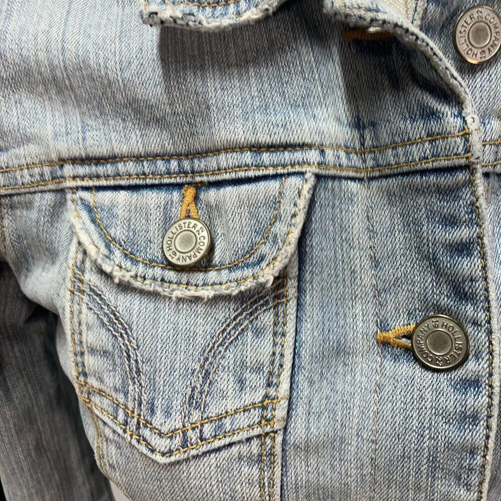 Vintage Y2K Hollister Company Denim Trucker Jacket Light wash Stretch Juniors Sm - Image 11