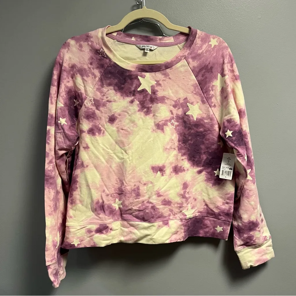 Wildfox Lounge Set Tie Dye Stars in Purple & White Sz M NWT Sweatshirt & Shorts - Image 4
