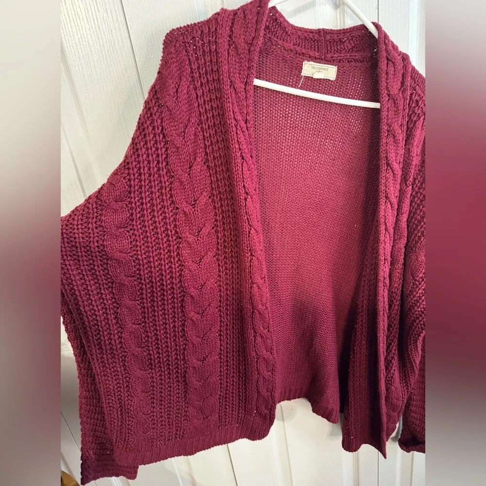 No Comment Plus maroon cable knit open front cardigan size 3XL - Image 2