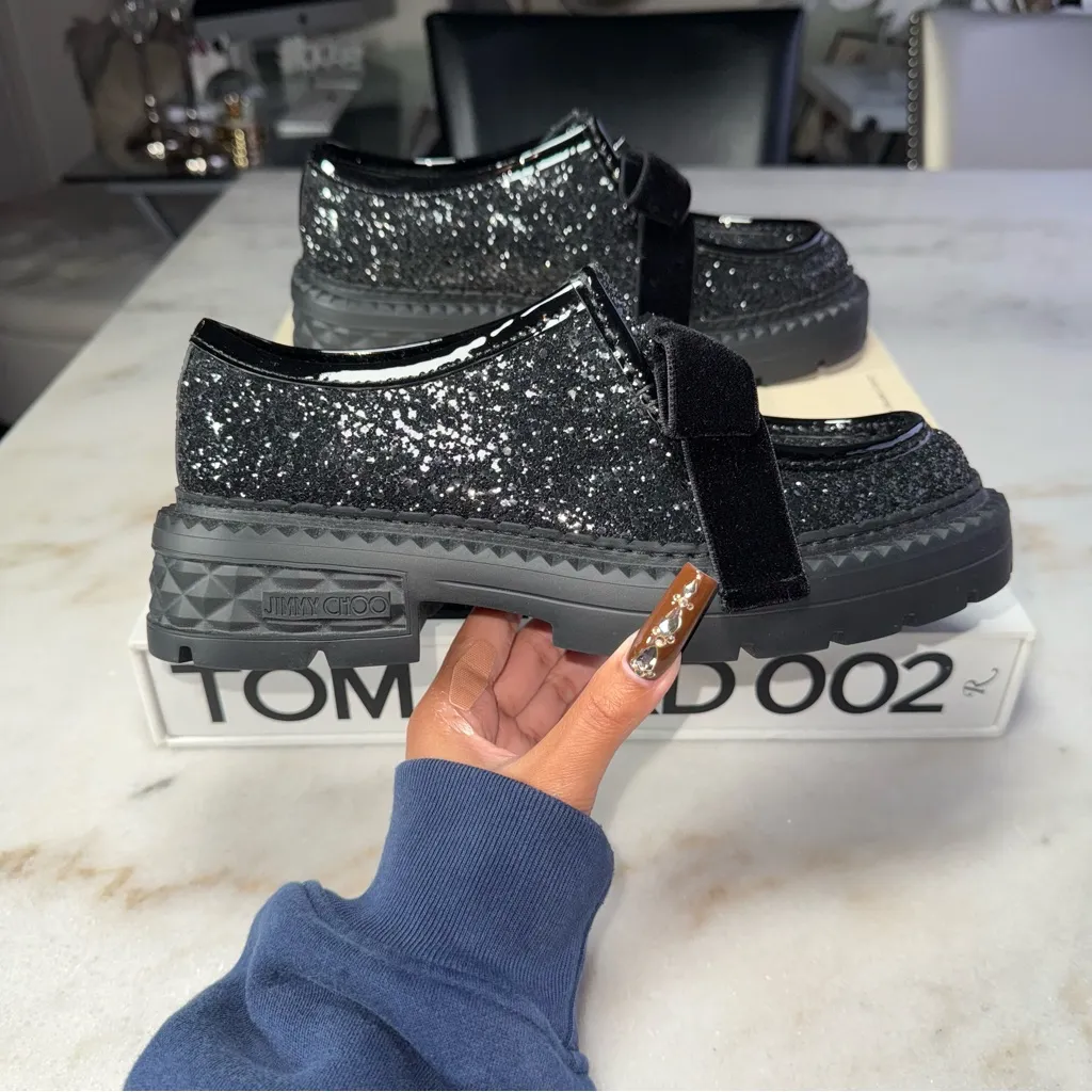 Jimmy Choo x Sailormoon Luna Marlow Glitter Moccasin Loafer Velvet Bow Cat Charm - Image 4