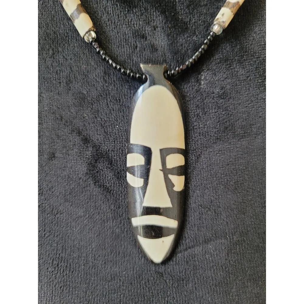 Women's Tribal Beaded Necklace With Face Pendant And Magnetic Clasp Lock Black - Image 4