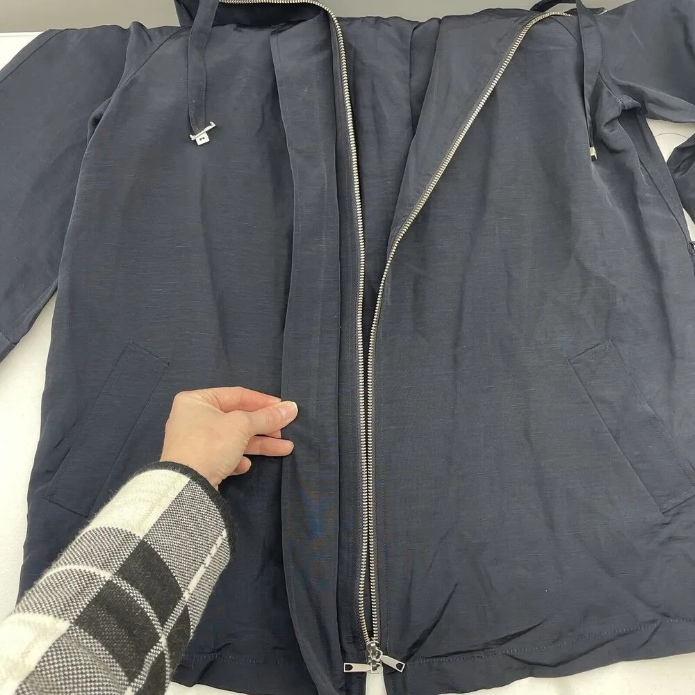 Lafayette 148 Sz 4 Jacket Linen Blend New York Navy Full Zip 3/4 Sleeve Pocket - Image 12