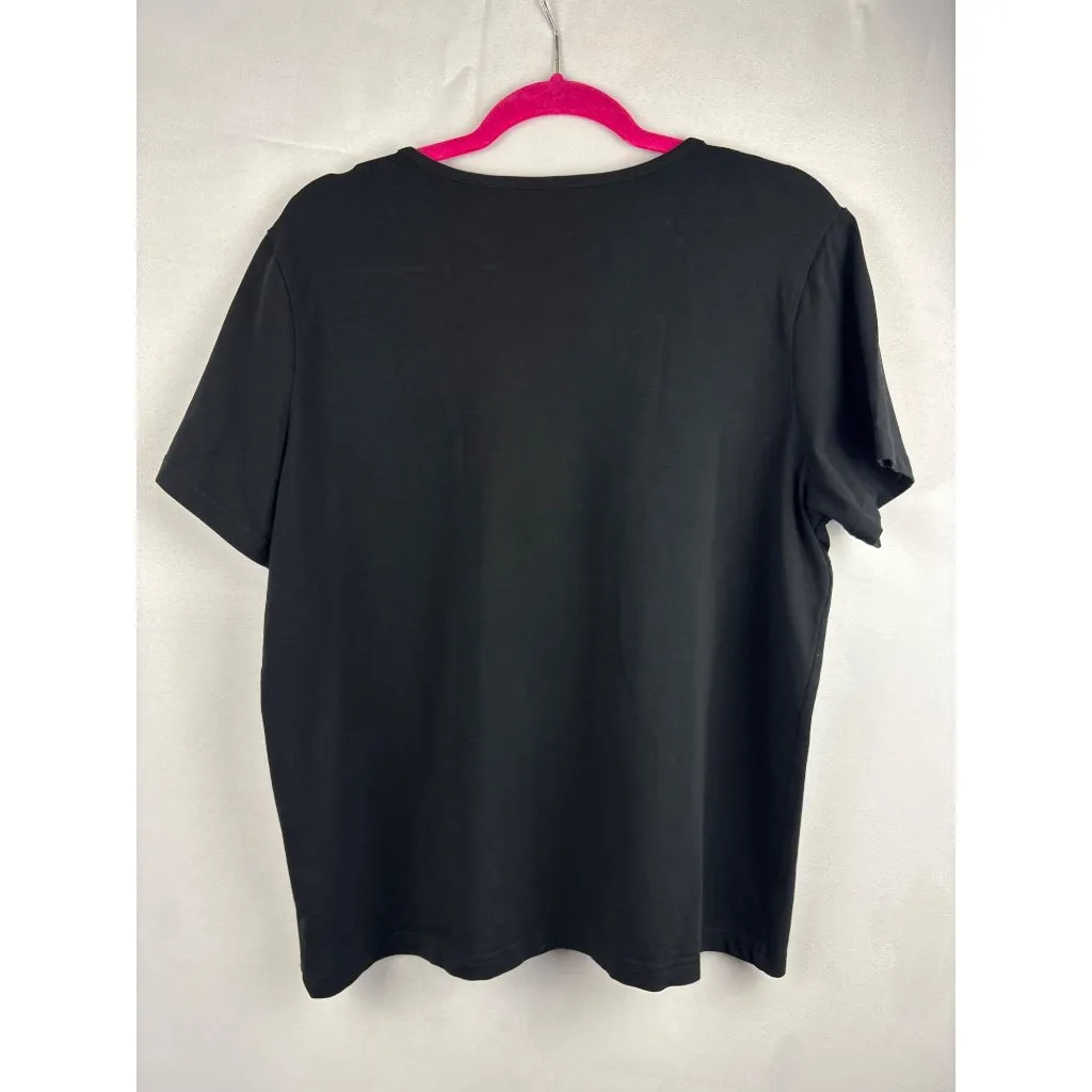 Susan Graver Black Lace Trim Cotton Blend T-Shirt L - Image 5