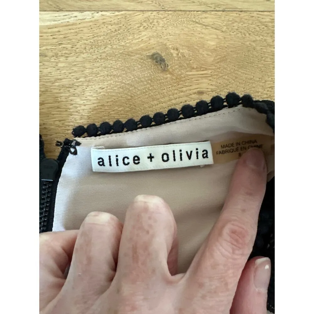 Alice + Olivia - Chels Deep V Sleeveless Wide Leg Lace Jumpsuit in Black & Beige - Image 3