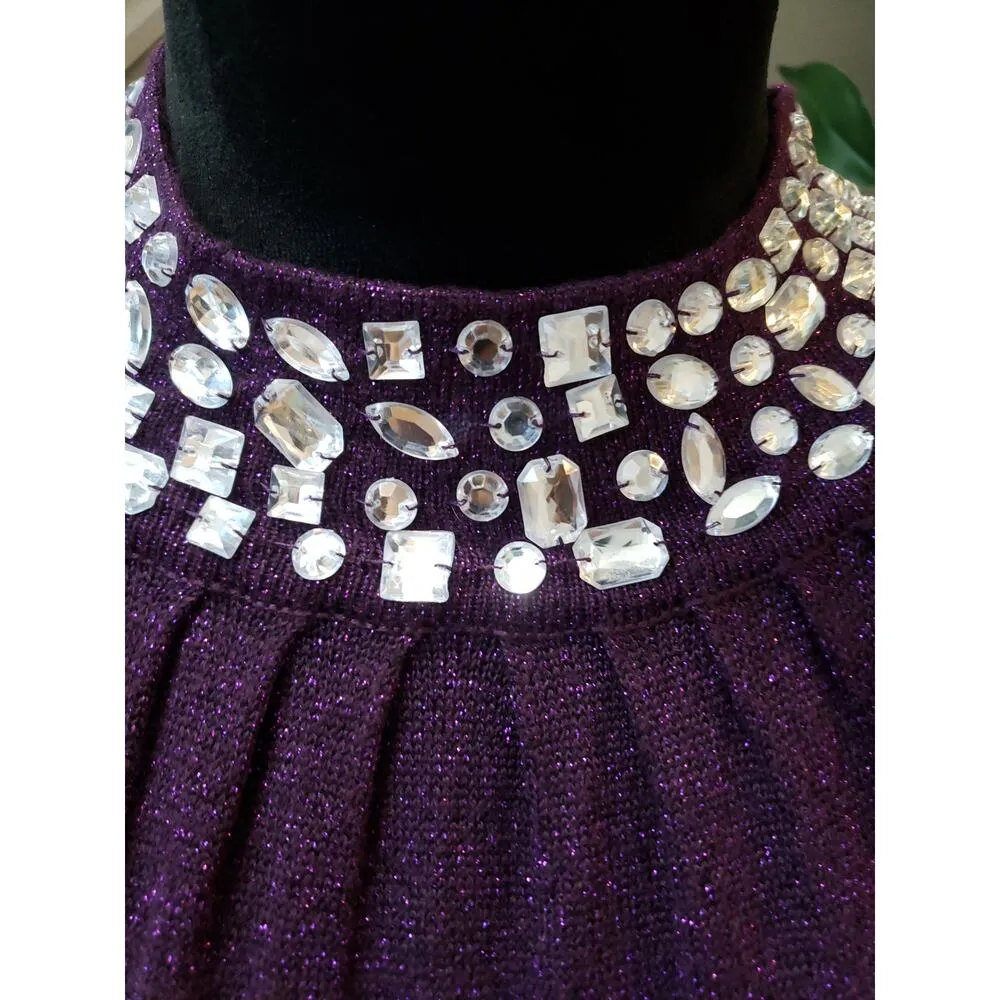 Joseph A. Purple Halter Top L Jewel Neckline Sparkle Bodycon Evening - Image 3