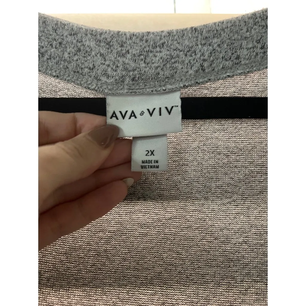 Ava & Viv Womens Gray Knit Long Sleeve V-Neck Top Size 2X - Image 2