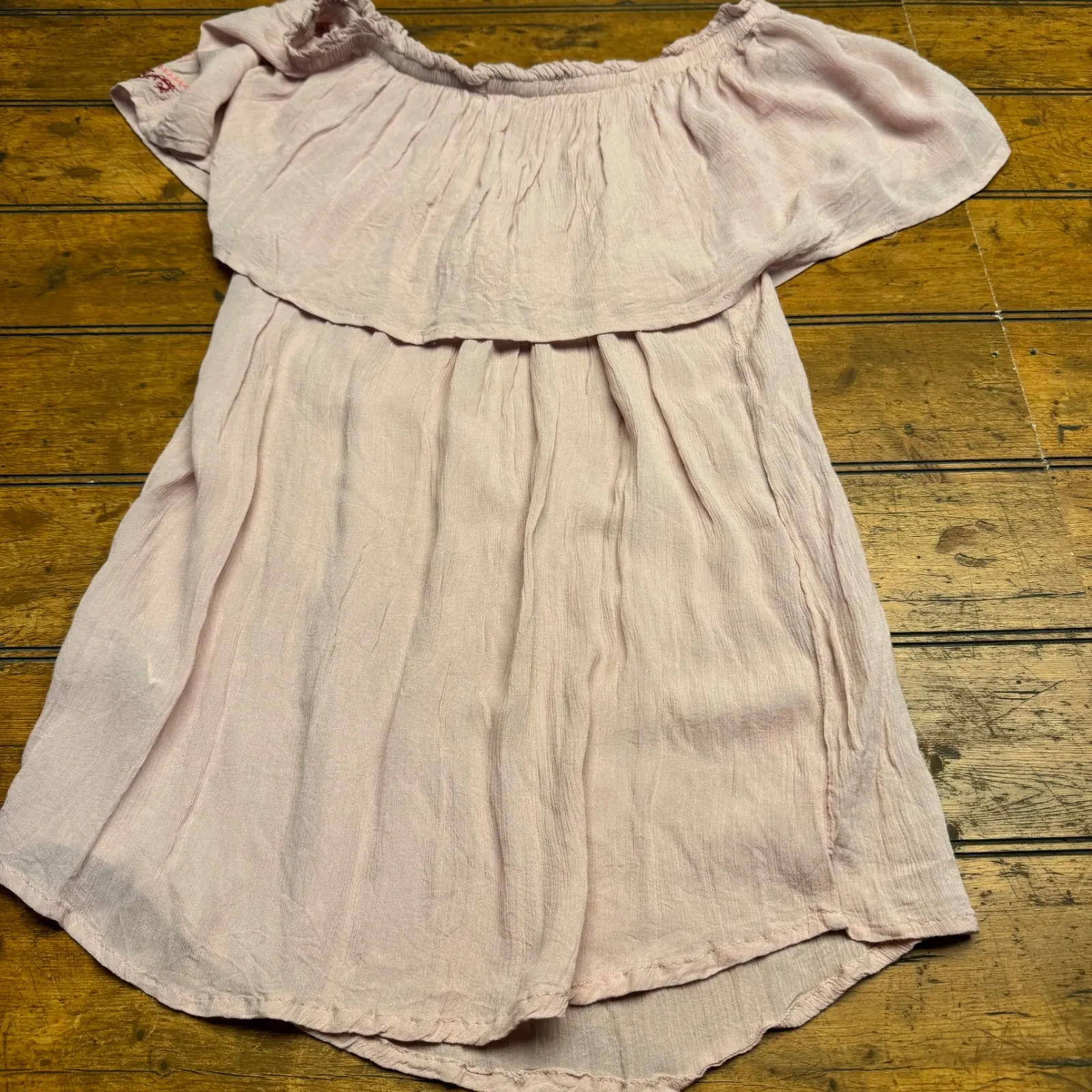 KNOX ROSE Off The Shoulder Embroidered Ruffle Dress Light‎ Pink Size S - Image 4