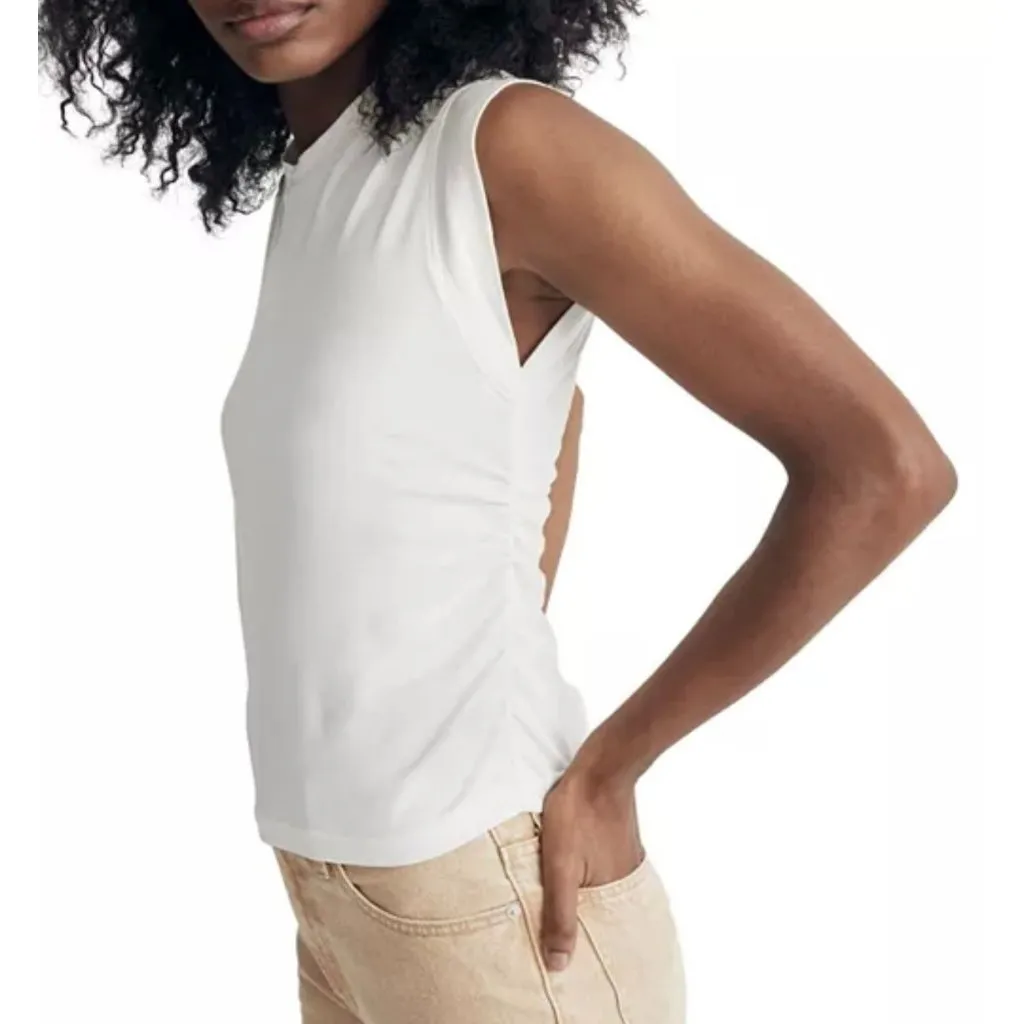 NEW Madewell Sutro Ruched Muscle Casual Luxe Jersey Tank in White - Size: Small - Image 11