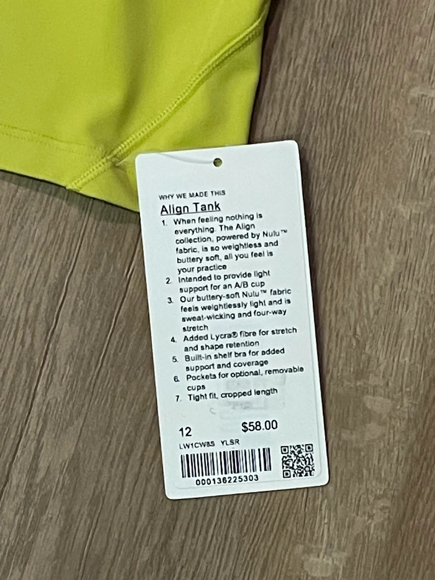 Lululemon Align Tank Top Yellow Serpentine size 12 NWT - Image 5