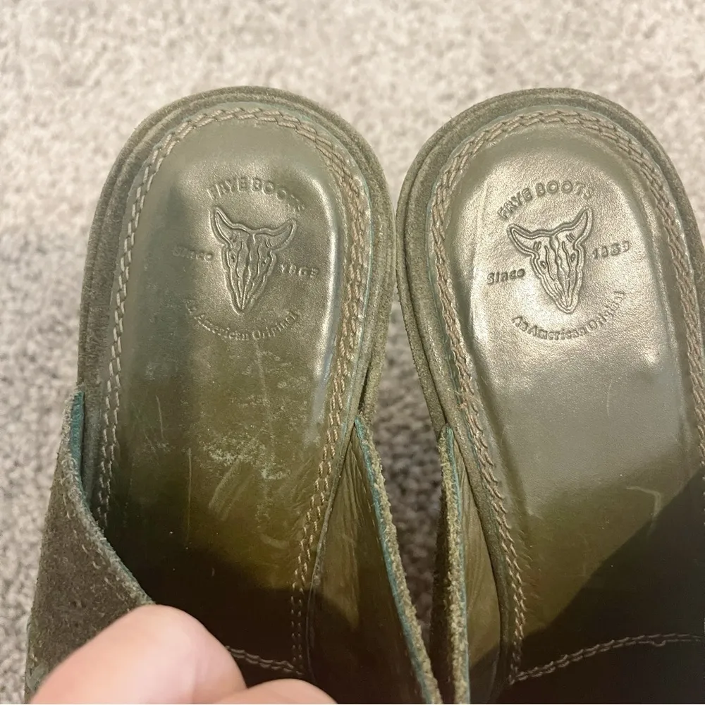 Frye‎ Suede Clog Womens Green Sz 6 Ingrid Apron Leather Block High Heel Slip On - Image 7